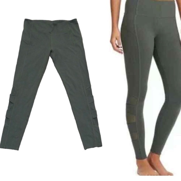 Athleta Mesh Side Panel Leggings Size Large Sage Green - Picture 1 of 13